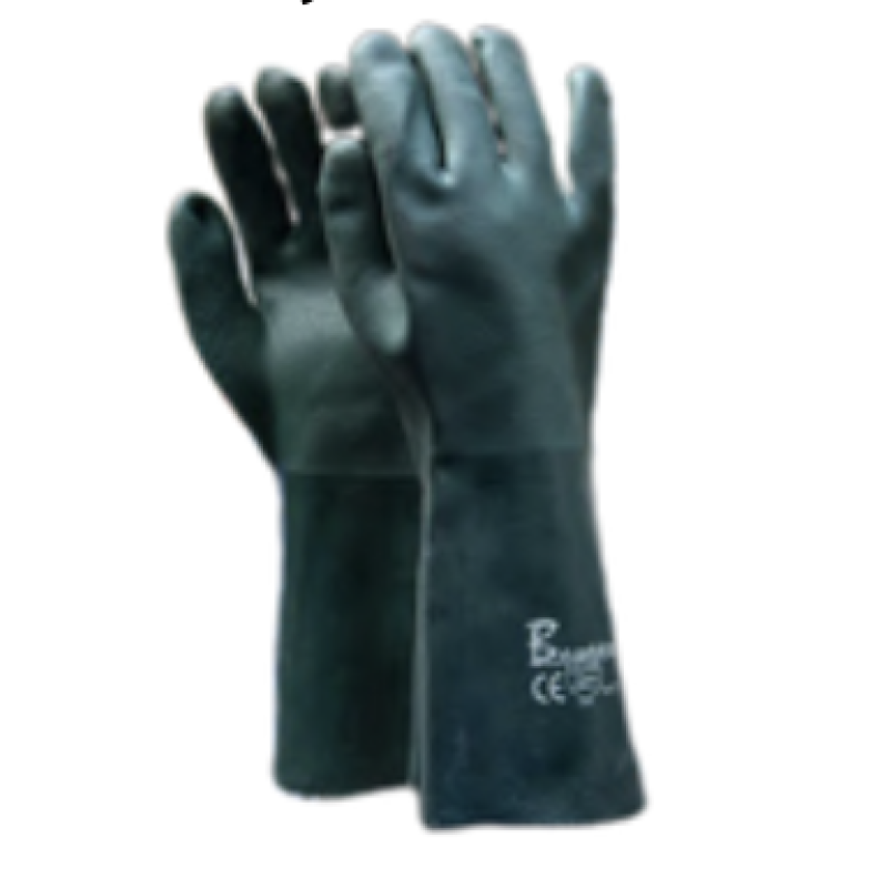 PVC Green Double Dipped Jersey Liner 27cm Cuff Gloves 