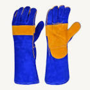  Blue Lined Leather Elbow Length Premium Quality Welding Gloves CE