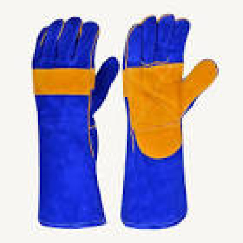  Blue Lined Leather Elbow Length Premium Quality Welding Gloves CE
