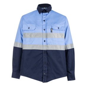 SKYBLUE/NAVY 100% 2TONE MINING SHIRT L