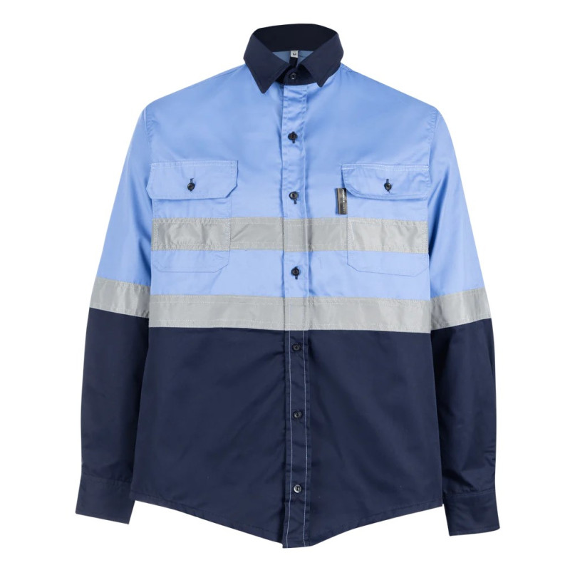 SKYBLUE/NAVY 100% 2TONE MINING SHIRT L