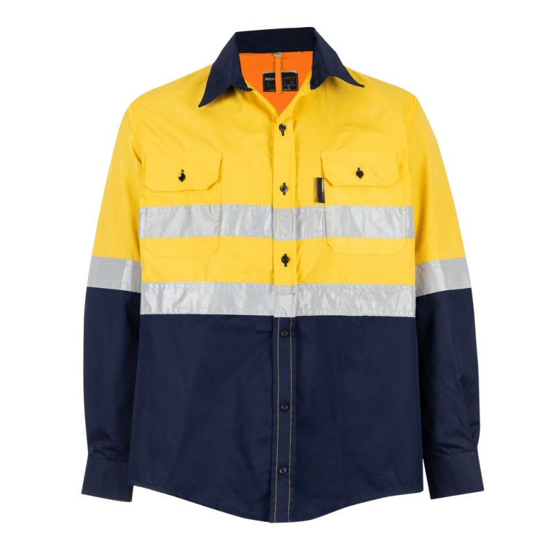 ORANGE/NAVY 100% 2TONE MINING SHIRT L