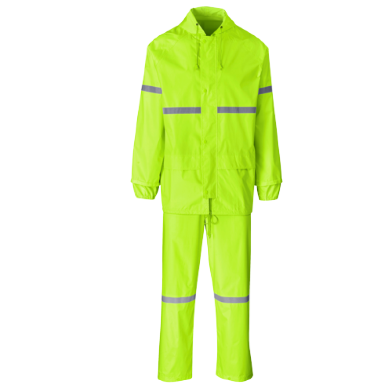 Bayaan Lime Colour Rubberised Rain Suit With Reflective Tape