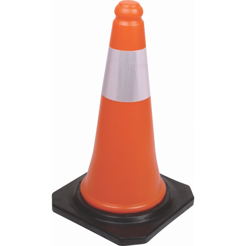 Road Cone Red with Reflective Strip Black Base 500MM